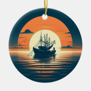 Vintage/Nautical shrimp/fishing Ceramic Ornament