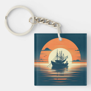 Vintage/Nautical shrimp/fishing Key Ring