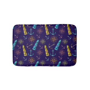 Vintage Nautical Signs Anchor Golden Lighthouse Bath Mat
