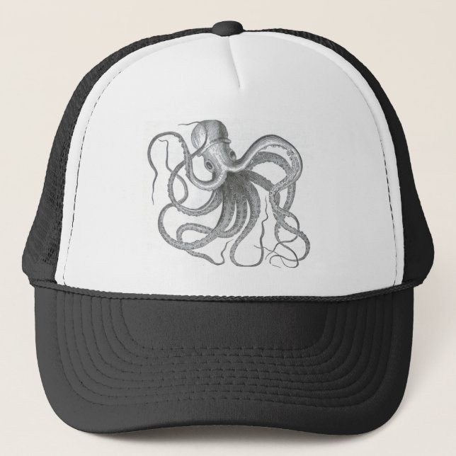 Vintage nautical steampunk octopus summer print trucker hat (Front)