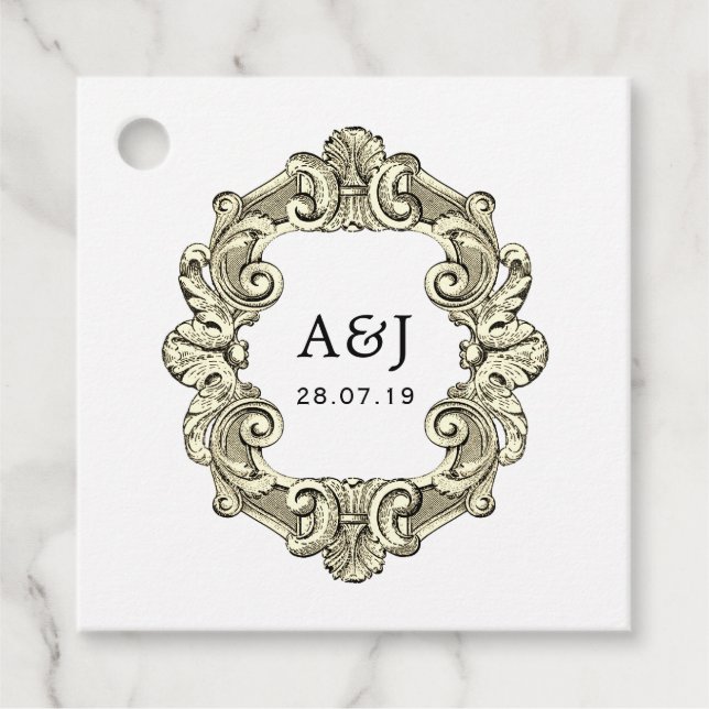 Vintage Nautical Wedding Monogram Favour Tags (Front)