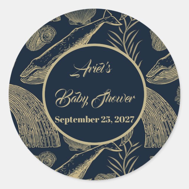 Vintage Nautical Whale Blue  Classic Round Sticker (Front)