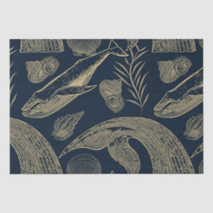 Vintage Nautical Whale Blue  Tissue Paper