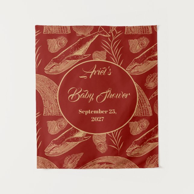 Vintage Nautical Whale Red Baby Shower Tapestry (Front)