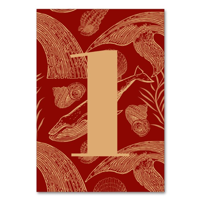 Vintage Nautical Whale Red Table Number (Front)