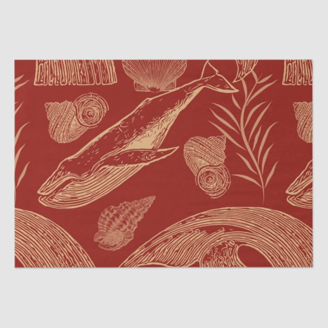 Vintage Nautical Whale Red Tissue Paper (Front)