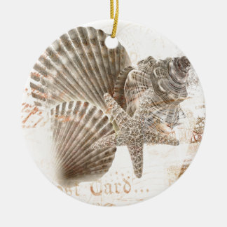 Vintage nautilus starfish seashells ceramic tree decoration