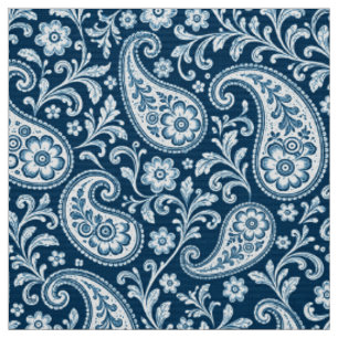 Vintage Navy and White Floral Paisley Fabric
