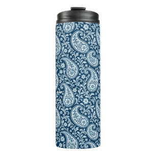 Vintage Navy and White Floral Paisley Thermal Tumbler