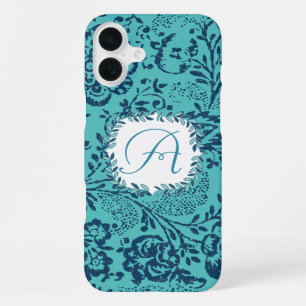 Vintage Navy Aqua Mint Damask Monogram iPhone Case
