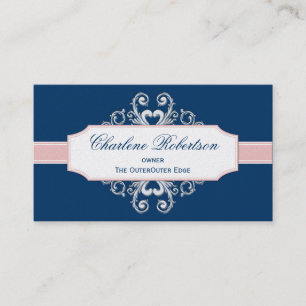 Vintage Navy Blue and Blush Pink Swirls Business Card