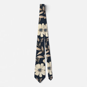 Vintage Navy Blue And Cream White Floral Garden El Tie