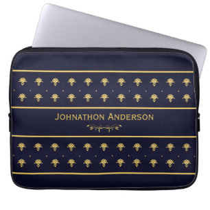 Vintage Navy Blue And Gold Book With Name Laptop Sleeve