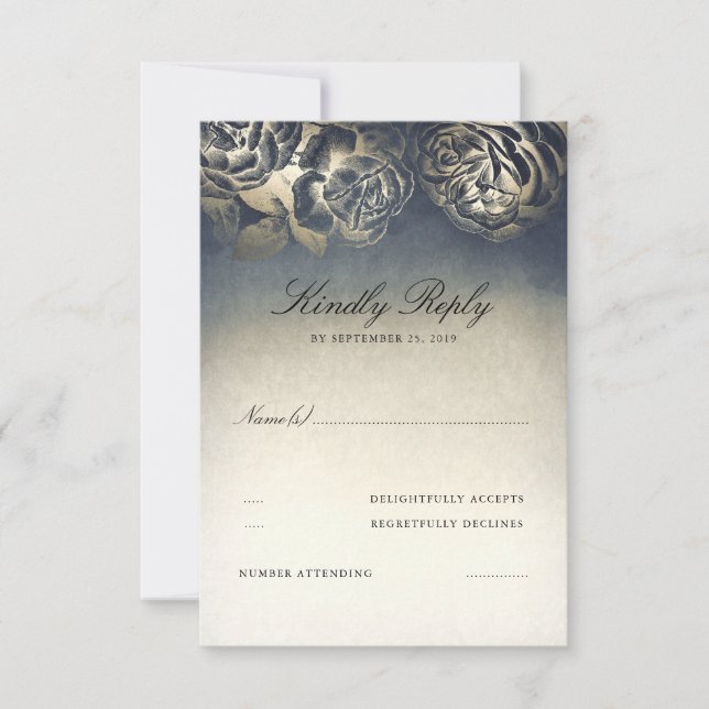 Vintage Navy Blue and Gold RSVP (Front)