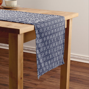 Vintage Navy Blue Asanoha Japan Pattern Short Table Runner