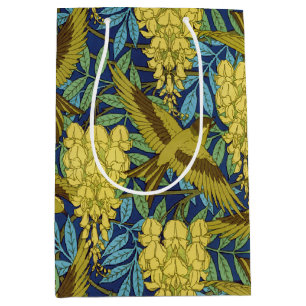 Vintage Navy Blue Bird & Yellow Floral Pattern Medium Gift Bag