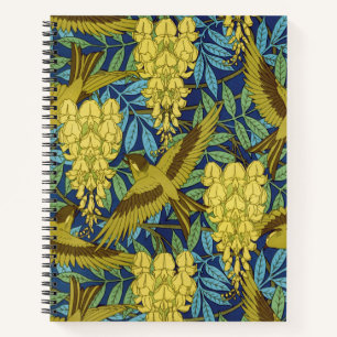Vintage Navy Blue Bird & Yellow Floral Pattern Notebook
