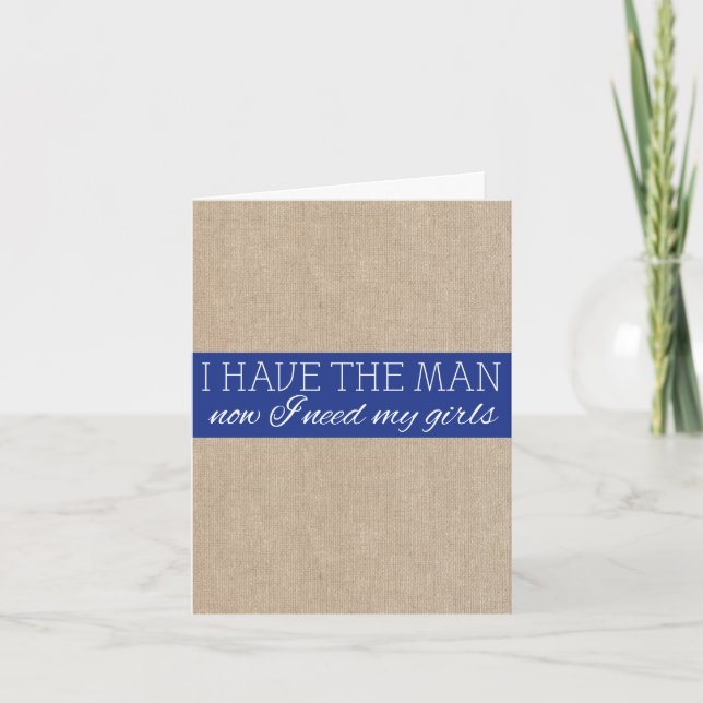 Vintage Navy Blue Burlap Bridesmaid Request Card (Front)