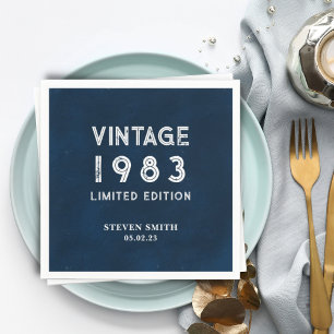 Vintage Navy Blue Custom Year 40th Birthday Napkin