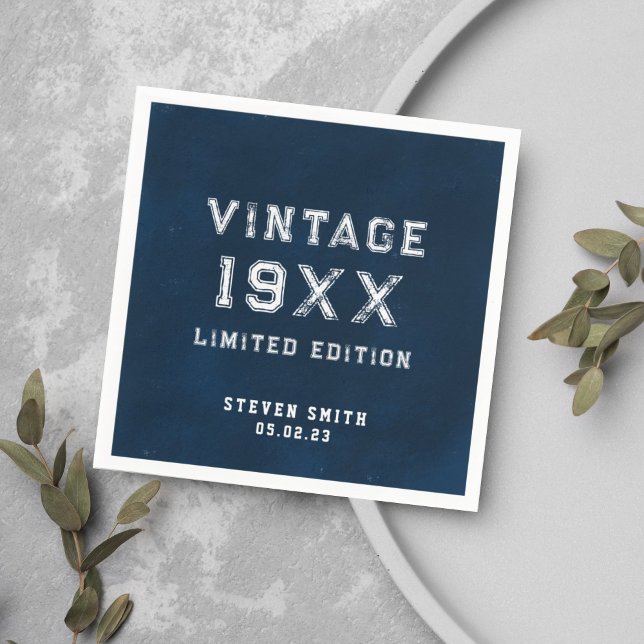 Vintage Navy Blue Custom Year 40th Birthday Napkin (Creator Uploaded)