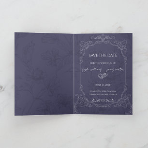 Vintage Navy Blue Floral Save the Date Invitation