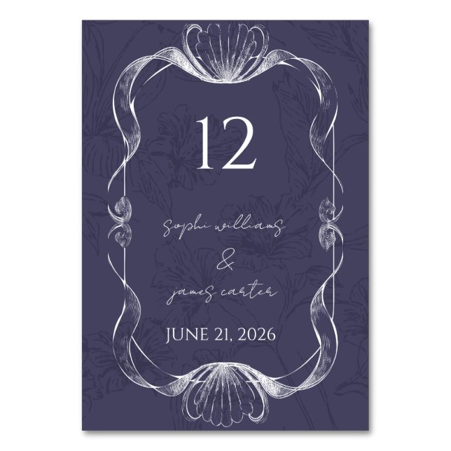 Vintage Navy Blue Floral Table Numbers (Front)