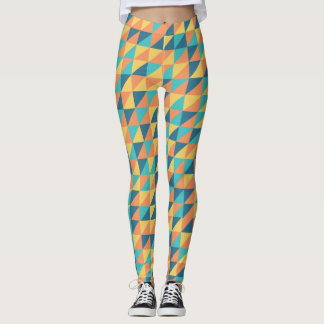 Vintage navy blue gold and orange abstract pattern leggings