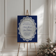 Vintage Navy Blue Lace Wedding Welcome Sign
