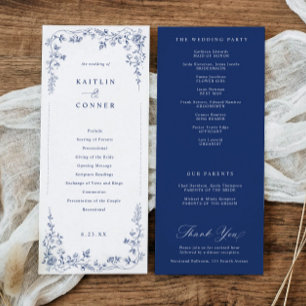 Vintage Navy Blue Victorian Floral French Wedding Program