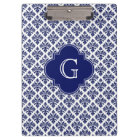 Vintage Navy Blue White Damask #3 Navy Monogram