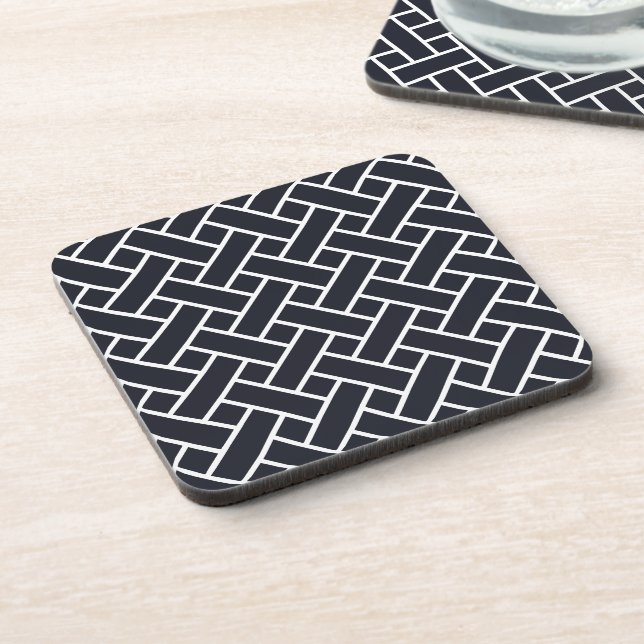 Vintage Navy Blue White Japan Weaving Pattern Coaster (Left Side)