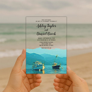 Vintage Navy Boats Coastal Destination Wedding Acrylic Invitations