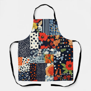 Vintage Navy Coral Floral Patchwork Quilt Apron
