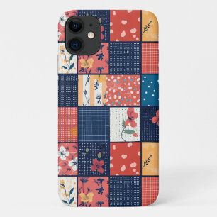 Vintage Navy Coral Floral Patchwork Quilt iPhone 11 Case