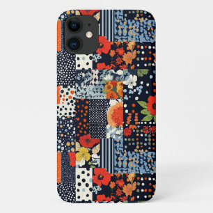 Vintage Navy Coral Floral Patchwork Quilt iPhone 11 Case