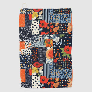 Vintage Navy Coral Floral Patchwork Quilt Golf Towel