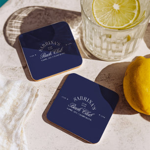 Vintage Navy Country Club Bachelorette Party Square Paper Coaster