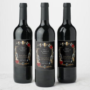 Vintage Navy Gold Art Deco Casino Night Wedding Wine Label