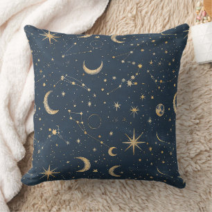 Vintage Navy Ivory Astrology Moon Constellation Cushion