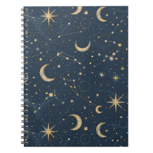 Vintage Navy Ivory Astrology Moon Constellation Notebook