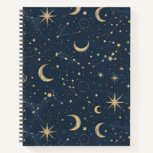Vintage Navy Ivory Astrology Moon Constellation Notebook