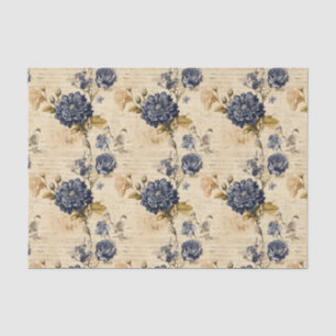 Vintage Navy & Ivory Flowers Tissue Paper, Elegant Paper