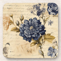 Vintage Navy & Ivory Rose Wedding Coaster