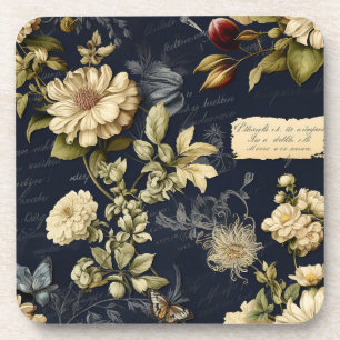 Vintage Navy & Ivory Rose Wedding Coaster, Elegant Coaster