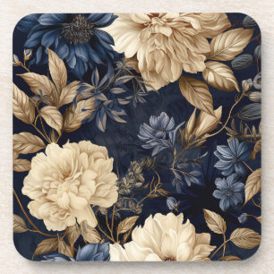 Vintage Navy & Ivory Rose Wedding Coaster, Elegant Coaster