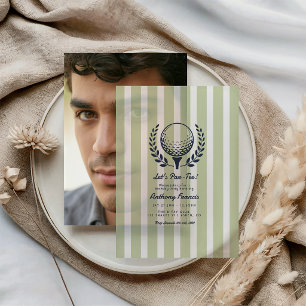 Vintage Navy & Pastel Sage Preppy Golf Birthday Vellum Invitations
