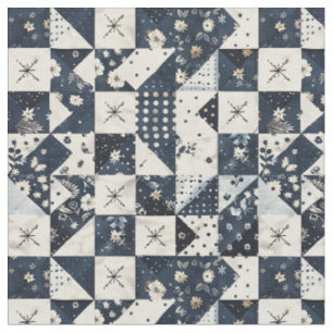 Vintage Navy Patchwork Cottagecore Farmhouse Quilt Fabric