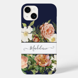 Vintage Navy Pink n White Floral w Pretty Flowers Case-Mate iPhone 14 Case