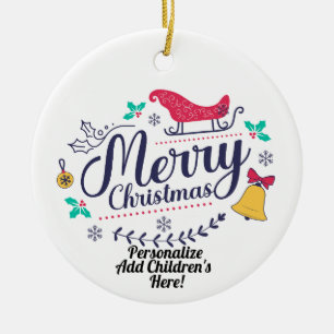 Vintage Navy /Red HAPPY MAMA Personalise Christmas Ceramic Ornament