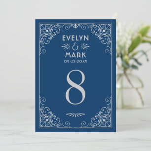 Vintage Navy Silver Art Deco Wedding Table Number